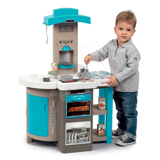 Játékkonyha összecsukható Tefal Opencook Bubble Smoby kék mágikus bugyogással kávéfőzővel hűtővel és 24 kiegészítővel