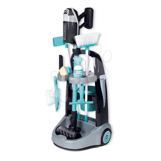Takarítókocsi rúdporszívóval Rowenta Trolley+Vacuum Cleaner Smoby seprűvel vödörrel és 10 kiegészítővel