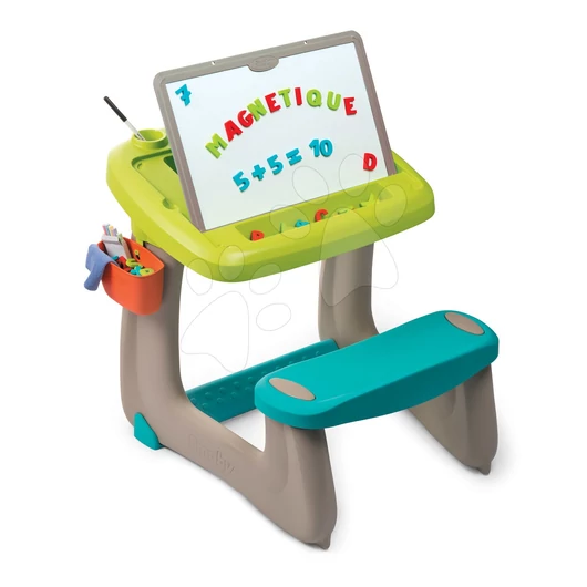 Rajzpad mágnesekkel Little Pupils Desk Smoby kétoldalú táblával és tárolórésszel 80 kiegészítővel