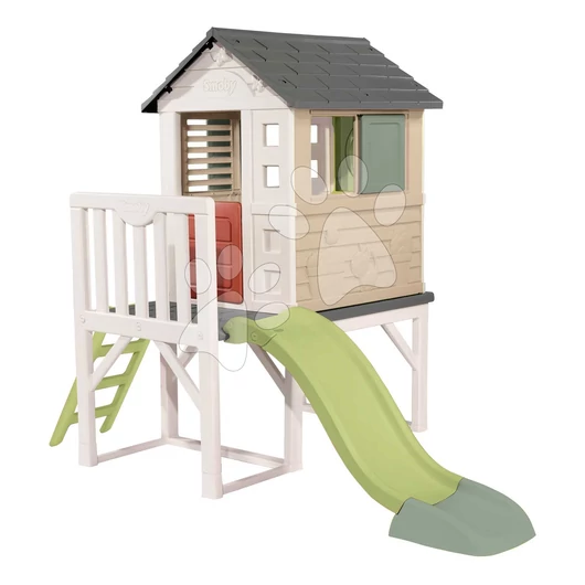 Házikó pilléreken 1,5 m csúszdával és vízsugárral House On Stilts Life Smoby létrával és 2 ablak zsalugáterekkel UV védelemmel 24 hó-tól - 2025 modell SM810802