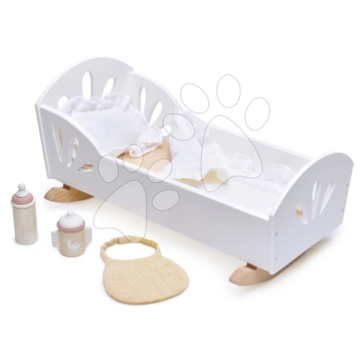 Fa bölcső hattyú Sweet Dreams Dolly Bed Tender Leaf Toys 36 cm játékbabának textil párnával és takaróval