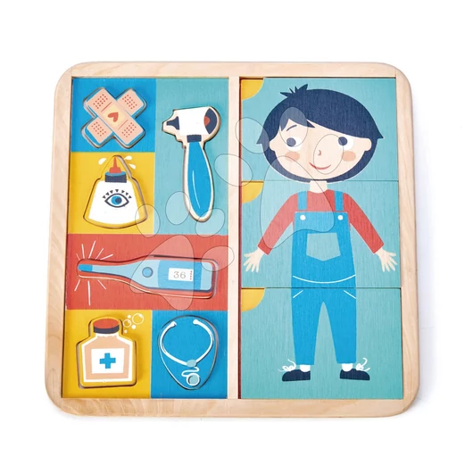 Fa puzzle emberi test Ouch Puzzle Tender Leaf Toys felépítése és kezelése 12 darabos készlet