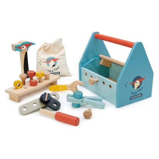 Fa koffer Tap Tap Tool Box Tender Leaf Toys szerszámokkal és kalapáccsal