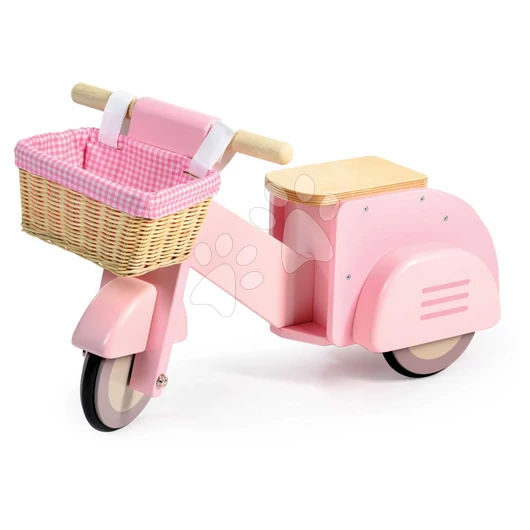 Fa bébitaxi fonott kosárral Scooter with Basket Tender Leaf Toys rózsaszín gumi kerekekkel 24 hó-tól