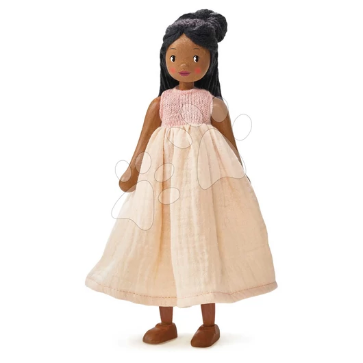 Fa játékbaba ruhában Lola Wooden Doll Tender Leaf Toys mozgatható kezekkel és lábakkal 25 cm magas