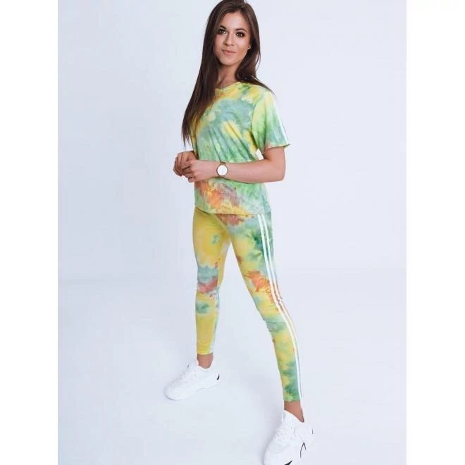 Stílusos női leggings és póló szett zöld színben mintával