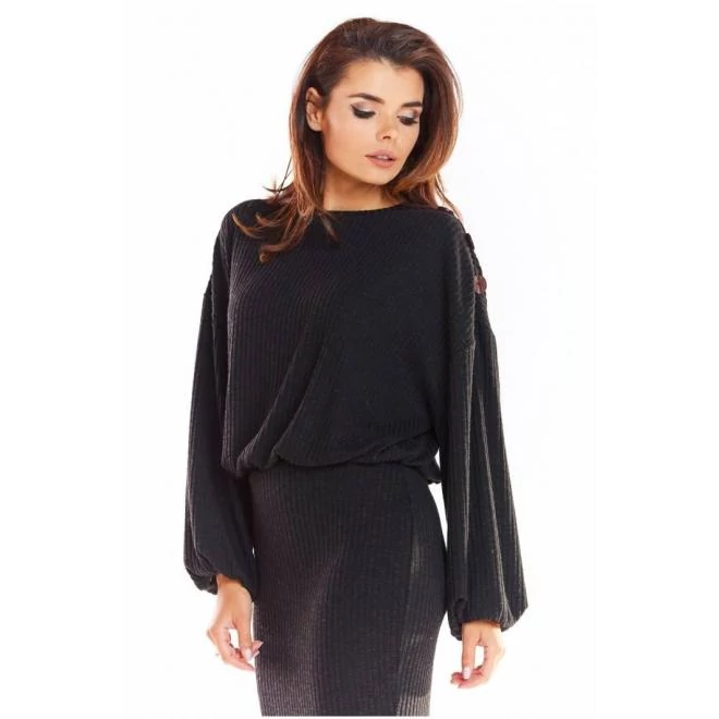 Oversize női szvetter fekete színben,  kimonó ujjal