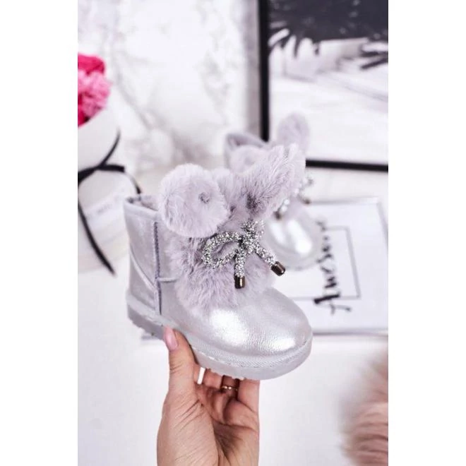 Divatos ezüst színű meleg hócsizma fülekkel