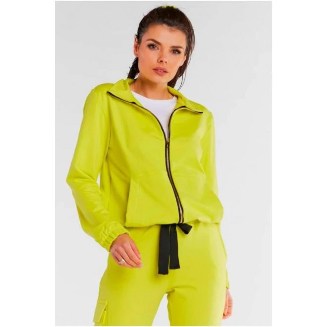 Lime színű, bő szabású, cipzáras kapucnis női pulcsi