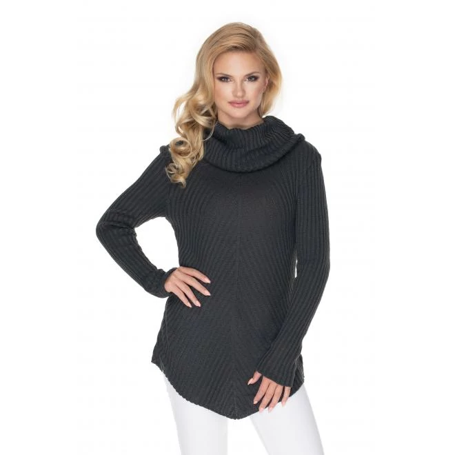 Női sötétszürke garbó, ferde szabással