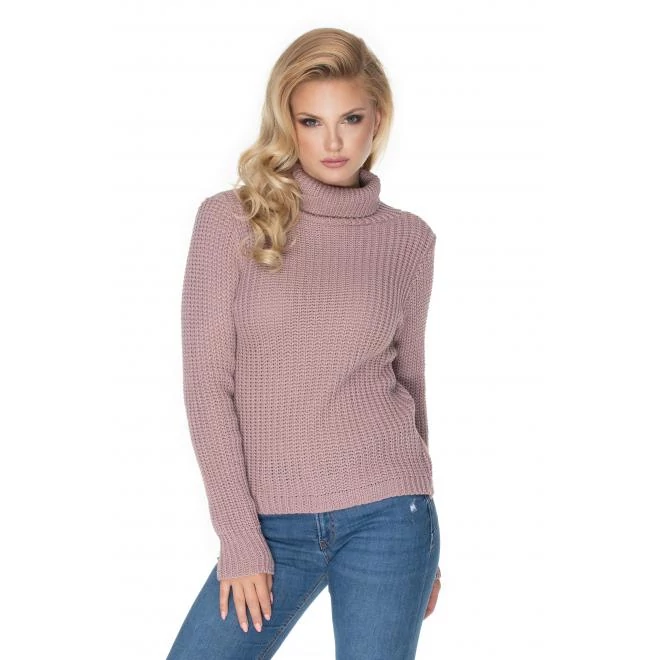 Órózsaszín, kötött garbó, hosszú ujjal