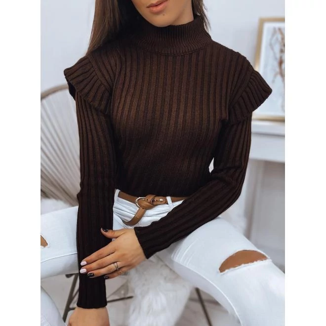 Divatos női garbó sötétbarna színben, ráncolt ujjakkal