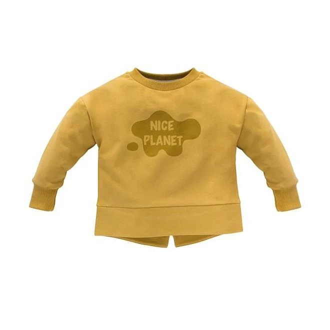 Mustár színű gyerek pulóver Nice Planet felirattal