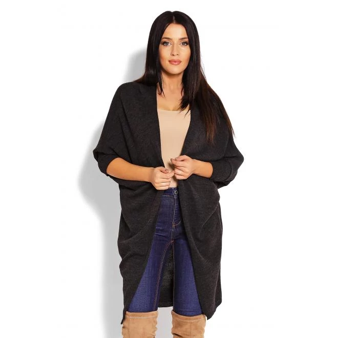 Női hosszú kardigán kimonó szabással, sötétszürke színben