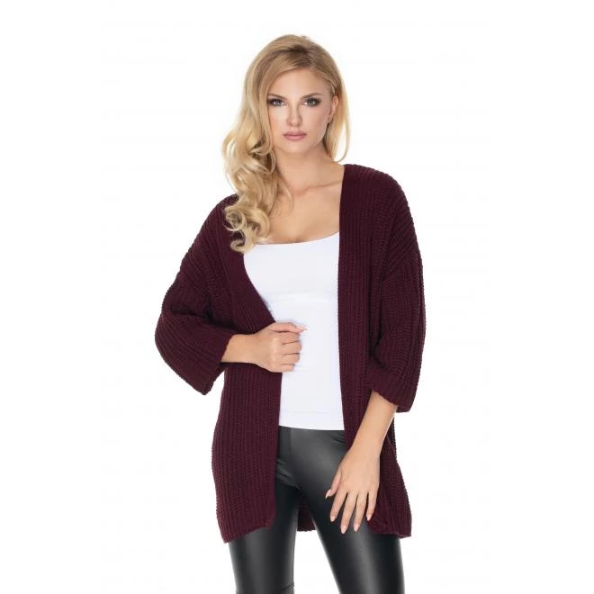 Bordó színű kardigán derékban kötéssel, 3/4-es ujjal hölgyeknek