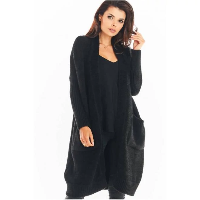 Klasszikus fekete női kardigán, rögzítés nélkül