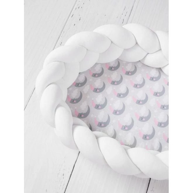 Fonott babafészek, 2 az 1-ben - fehér / holdacska