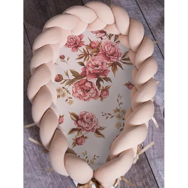 Fonott, PREMIUM babafészek, 2 az 1-ben - bézs / virágok