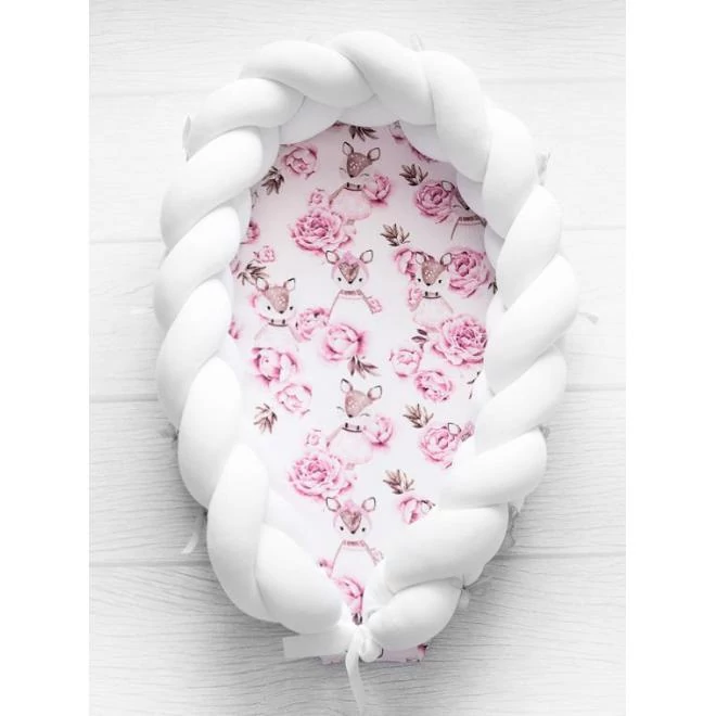 Fonott, PREMIUM babafészek, 2 az 1-ben - fehér / őzikék