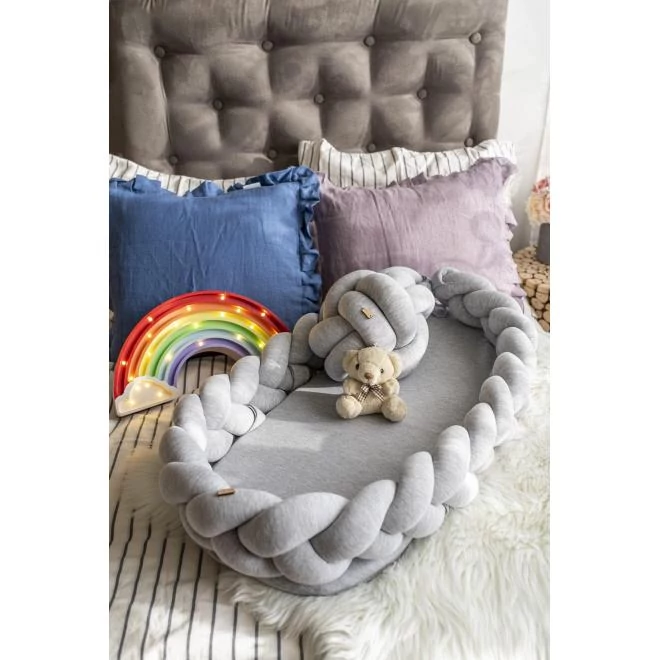 Fonott babafészek, 2 az 1-ben - világosszürke színben