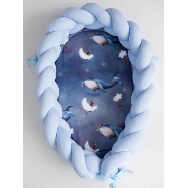 Fonott, PREMIUM babafészek, 2 az 1-ben - világoskék / Ocean Dreams