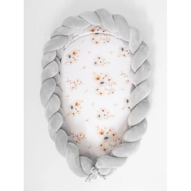 Fonott babafészek, 2 az 1-ben - sötétszürke / Boho Flowers