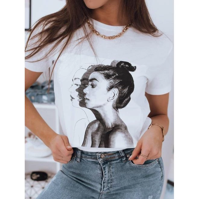Stílusos női póló fehér színben mintával