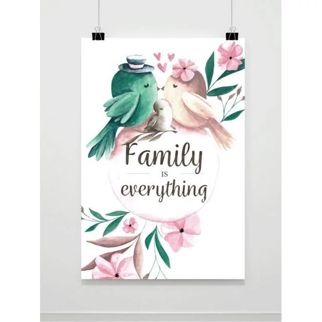 Dekoratív, fali plakát Madár családdal - Family is everything