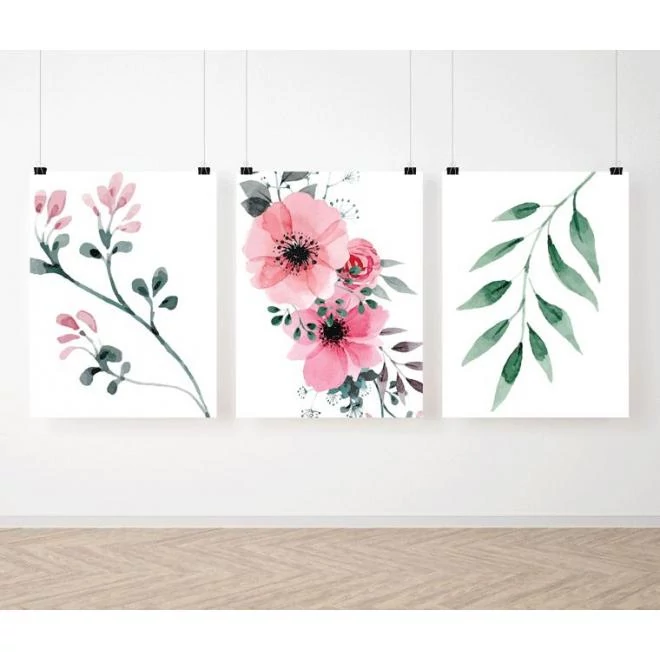 Dekoratív, fali poszter készlet, virágokkal