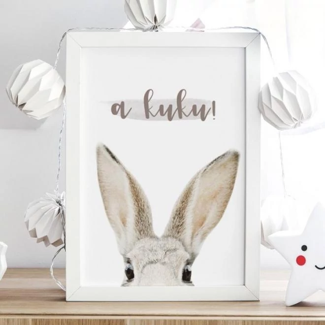 Fehér poszter, nyúl motívummal