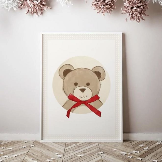 Gyerekszoba poszter, masnis medve motívummal
