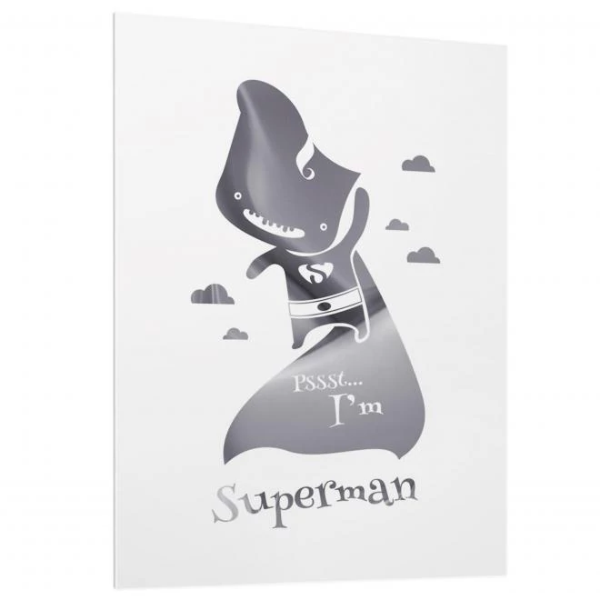 Tükörgrafikás, fehér poszter, ezüst Supermannel