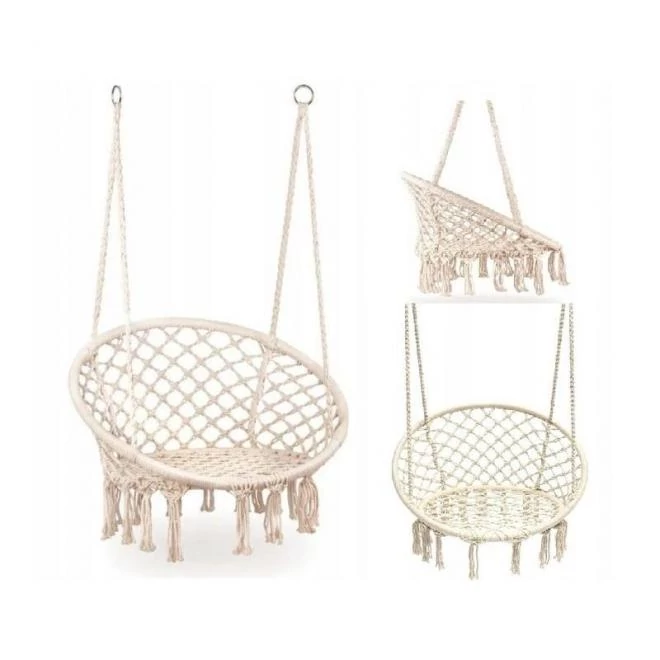 Lógó hintaszék, bézs színben, boho stílusban