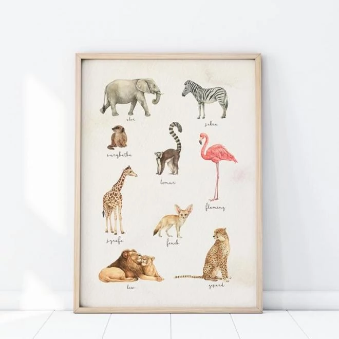 Fali poszter, szafari állatok motívumával