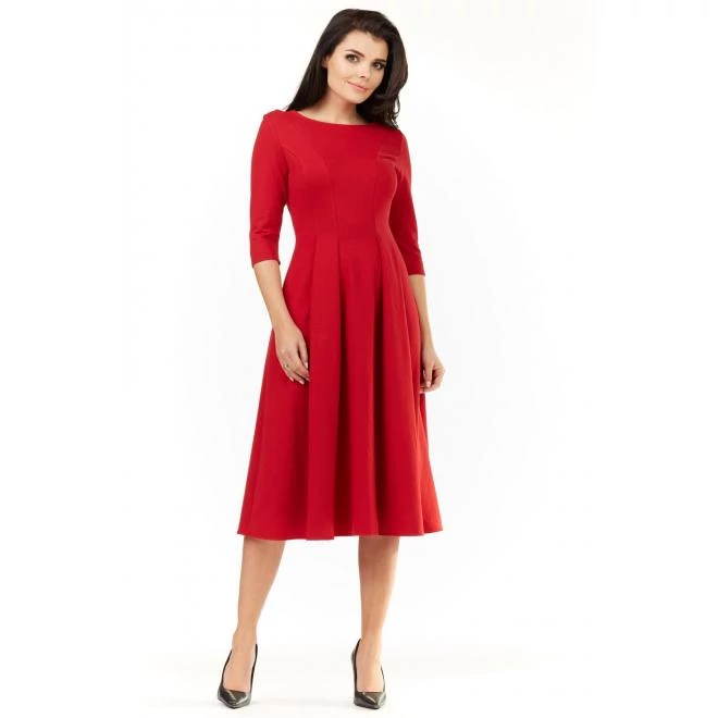 Térdig érő, elegáns női ruha piros színben
