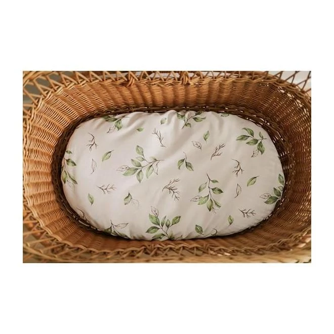 Pamut, ovális lepedő, babakocsiba - Zöld levelek