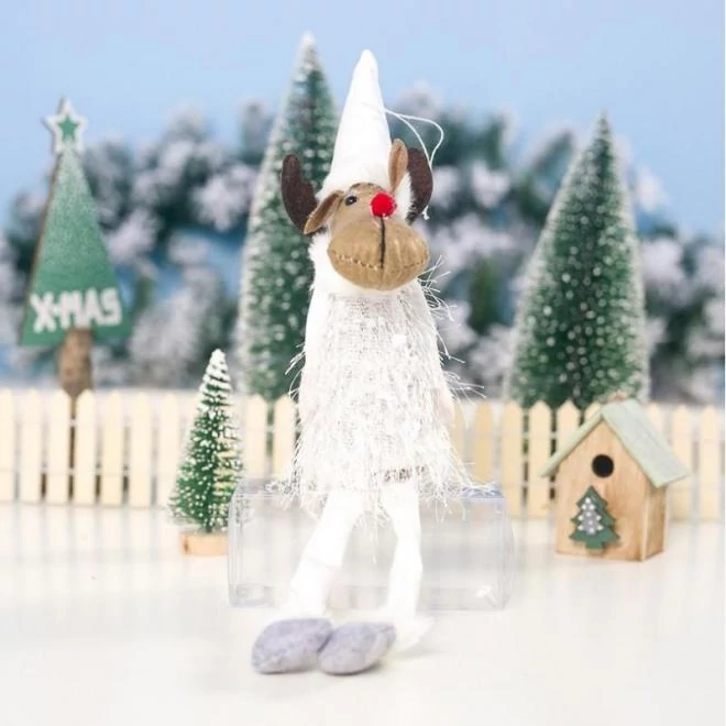 Karácsonyi ülő rénszarvas, lógó lábakkal, fehér színben