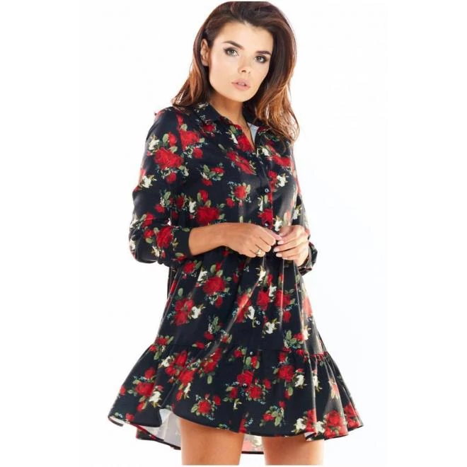 Női ingruha fekete színben virág motívummal