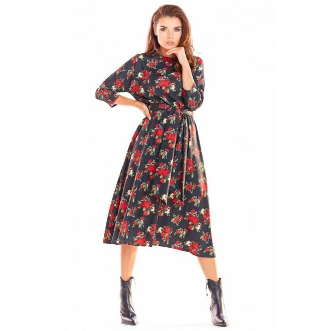 Fekete hosszú női ruha virágokkal