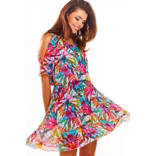 Rózsaszín virágos nyári ruha, nőknek