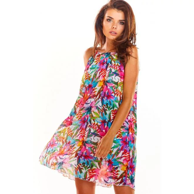 Rózsaszín nyári ruha virágokkal hölgyeknek