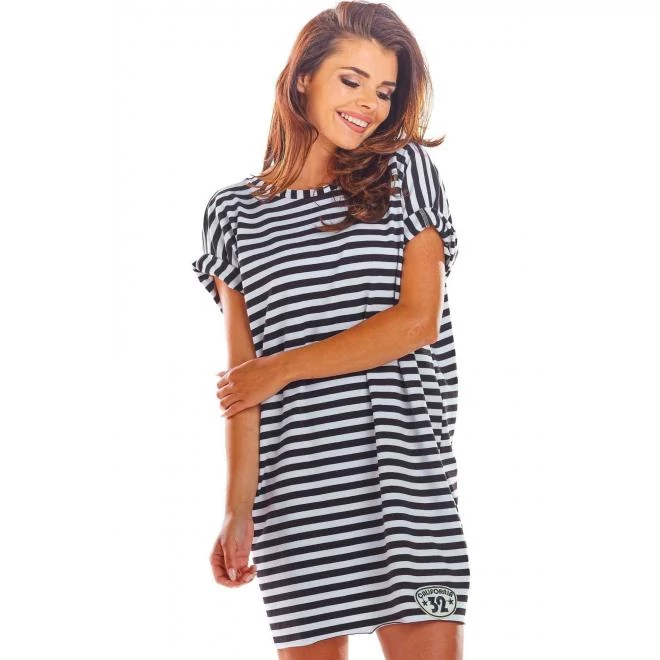 Női fekete-fehér lenge ruha, rövid ujjal