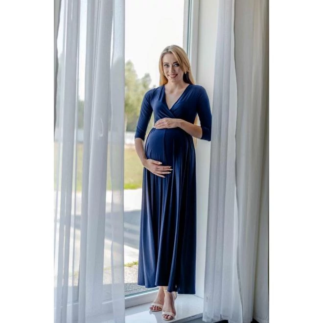Hosszú sötétkék elegáns kismama ruha