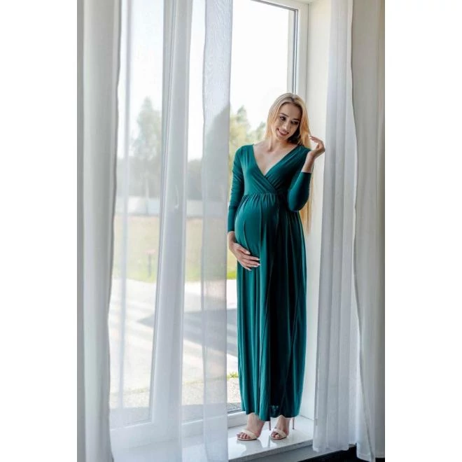 Hosszú zöld elegáns kismama ruha