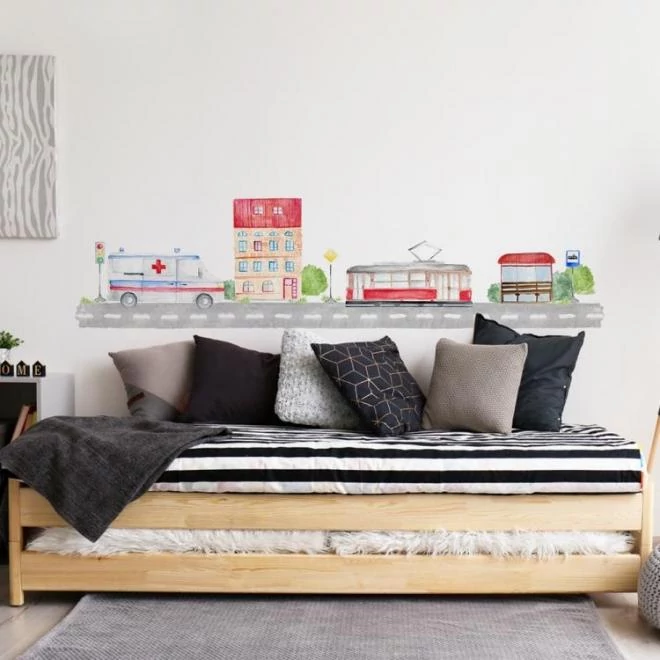 Gyerekszoba, fali matrica, út motívummal