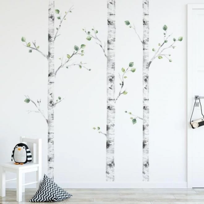 Erdei témájú matrica készlet, nyírfa motívummal