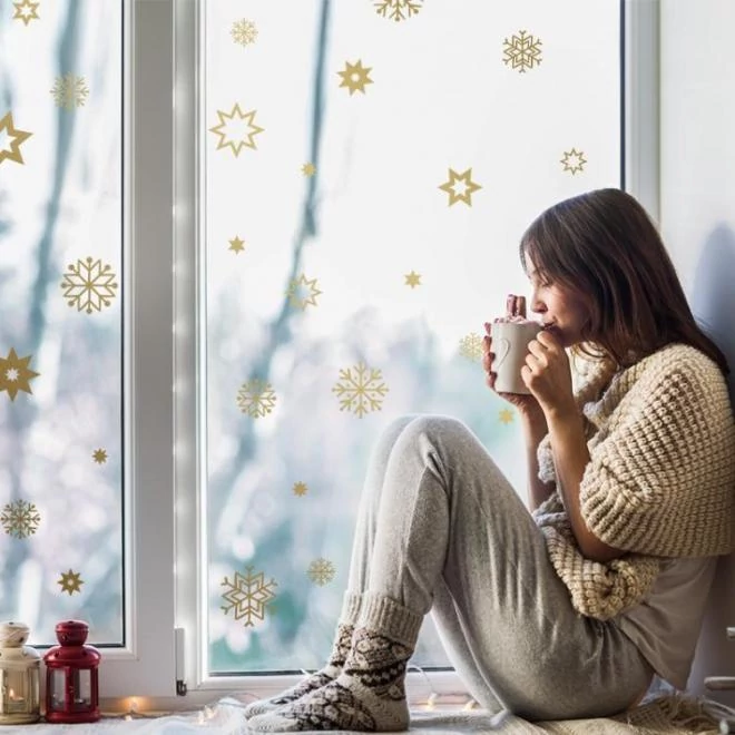 Karácsonyi matrica készlet, hópelyhek és csillagok formájában