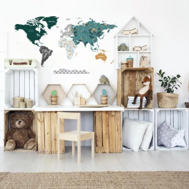 Zöld árnyalatú falmatrica - világtérkép