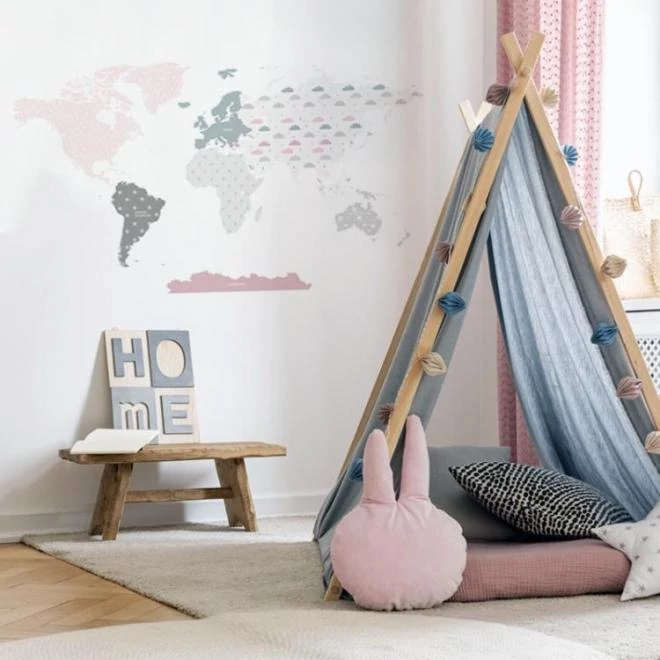 Rózsaszín árnyalatú falmatrica - világtérkép