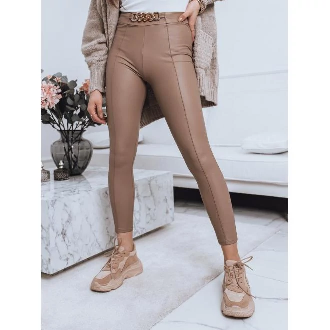 Bézs színű bélelt eco-bőr leggings